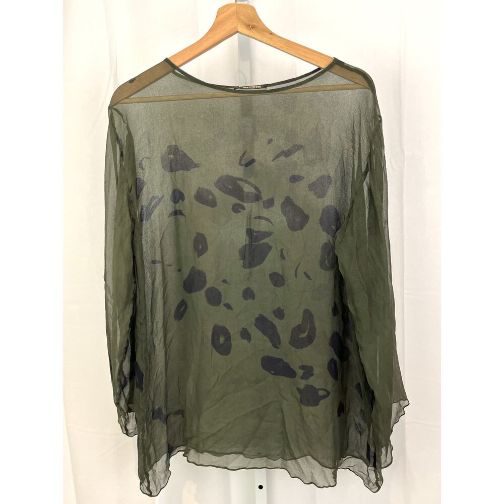 NORA LOTTIE One Size OS Silk Pullover Top Long Sleeve Sheer Green